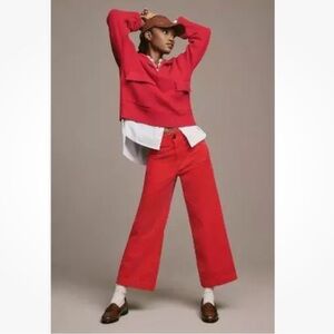 Anthropologie Maeve Collette cropped corduroy Red Wide-Leg Pant new with tag